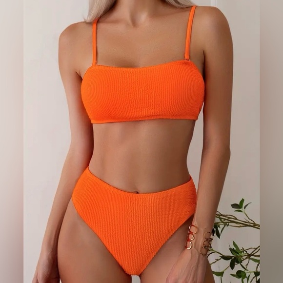 Pretty Woman Boutique Other - Orange Rib Knit Bandeau High Waist Bikini Set